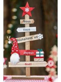 TISCHDEKORATION HOLZ FROHE WEIHNACHTEN GNOMES 5 DIRECTIONS 43CM