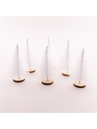BAG 6 MINI XMAS TREES GLITTERS WHITE 4CM X 7CM