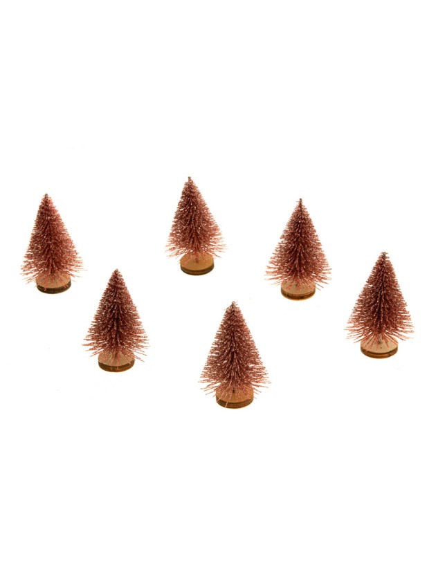 BAG 6 MINI XMAS TREES GLITTERS PINK 4CM X 7CM