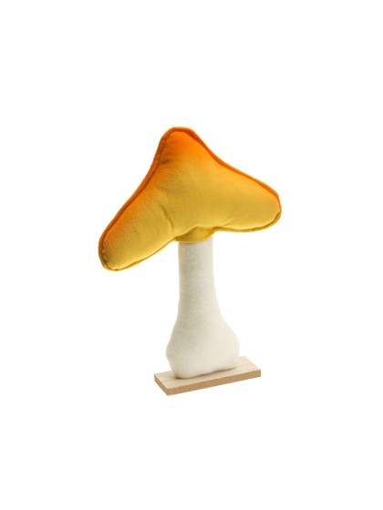 PILZ SAMT ORENGEL/JAUNE AUF HOLZSOCKEL 23CM X 5CM X 30CM
