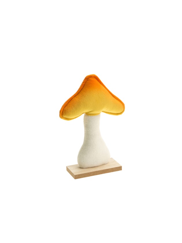 PILZ SAMT ORENGEL/JAUNE AUF HOLZSOCKEL 13.5CM X 5CM X 20CM