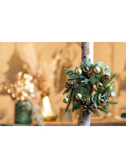 REALISTIC ADVENT TREE WREATH GOLDEN BALLS GLITTERED PINE CONES DIA 30CM
