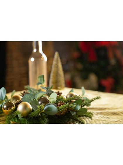 REALISTIC ADVENT TREE WREATH GOLDEN BALLS GLITTERED PINE CONES DIA 30CM