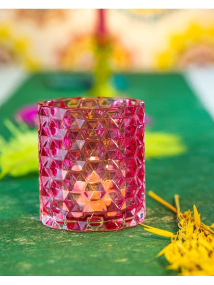 PORTE BOUGIE VERRE FRAMBOISE BRADLEY DIA 7.8CM X 8.8CM