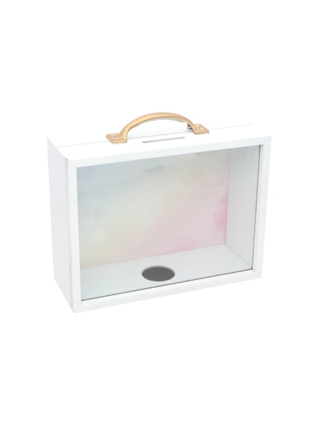 TIRELIRE BOIS RECTANGULAIRE AVEC ANSE METAL 21CM X 7.5CM X 18CM
