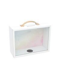 TIRELIRE BOIS RECTANGULAIRE AVEC ANSE METAL 21CM X 7.5CM X 18CM