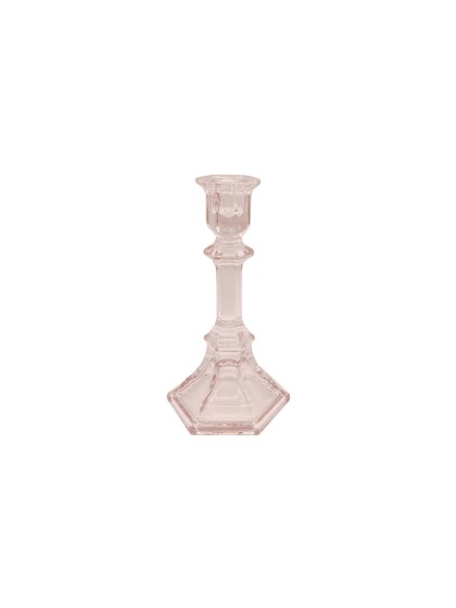 BOUGEOIR CHANDELIER VERRE ROSE D’AMBRE 9.5CM X 9.5CM X 19.8CM