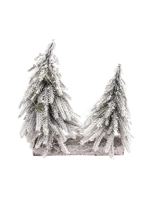 TISCHDEKORATION HOLZ 2 TANNEN SCHNEE REALISTES 20CM X 5CM X 22CM