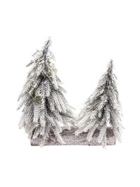 CENTRE DE TABLE BOIS 2 SAPINS NEIGE REALISTES 20CM X 5CM X 22CM