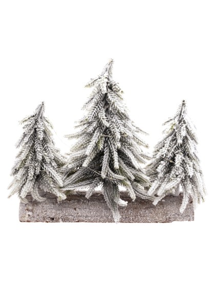 WOODEN TABLE CENTER 3 REALISTIC SNOWY TREES 20 LED 32CM X 8CM X 27CM
