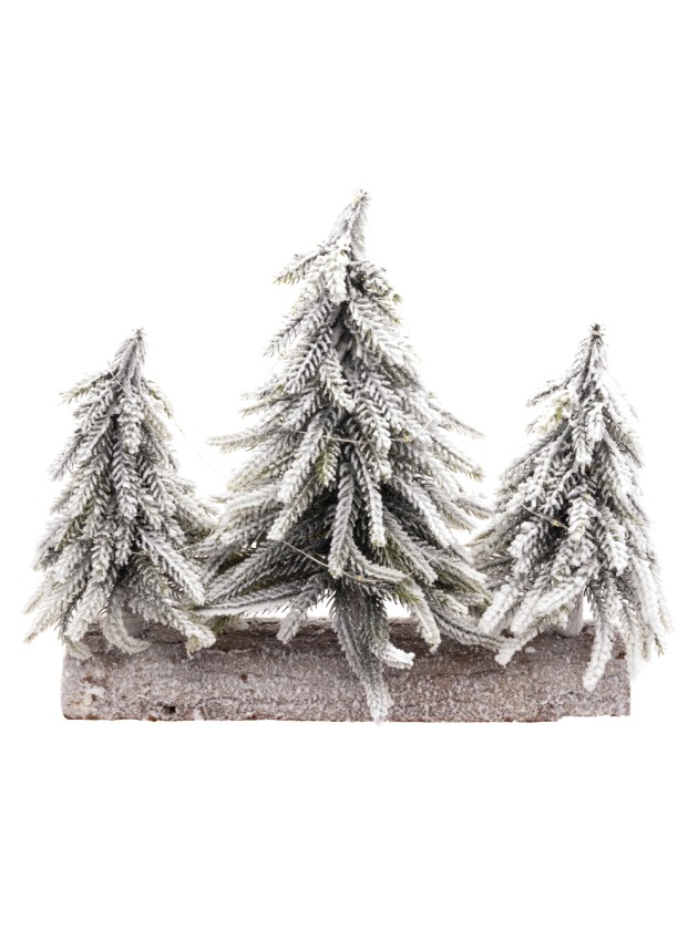 WOODEN TABLE CENTER 3 REALISTIC SNOWY TREES 20 LED 32CM X 8CM X 27CM