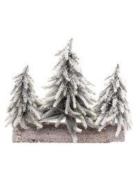 TISCHDEKORATION HOLZ 3 TANNEN SCHNEE REALISTES 20 LEDs 32CM X 8CM X 27CM