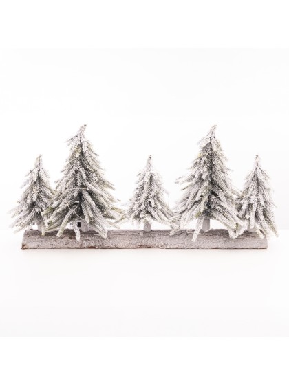 TISCHDEKORATION HOLZ 5 TANNEN SCHNEE REALISTES 35 LEDs 53CM X 8CM X 25CM