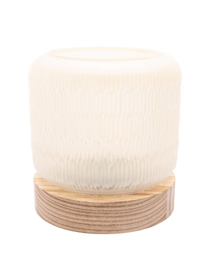 LAMPE AUS TISCH WEISS GLACIER HOLZSTÄNDER MIT GLÜHBIRNE VINTAGE LED DIA 13.2CM X 14.5CM