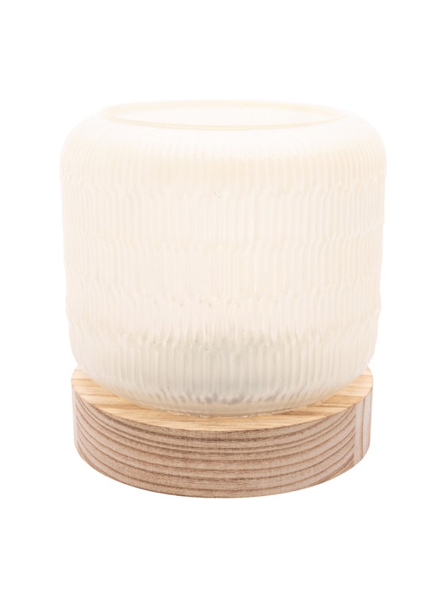 LAMPE DE TABLE BLANC GLACIER SUPPORT BOIS AV AMPOULE VINTAGE LED DIA 13.2CM X 14.5CM