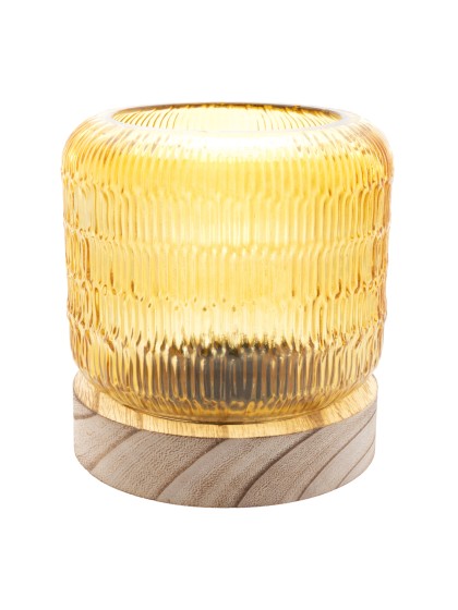 LAMPE AUS TISCH BERNSTEIN HOLZSTÄNDER MIT GLÜHBIRNE VINTAGE LED DIA 13.2CM X 14.5CM