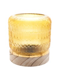 LAMPE AUS TISCH BERNSTEIN HOLZSTÄNDER MIT GLÜHBIRNE VINTAGE LED DIA 13.2CM X 14.5CM