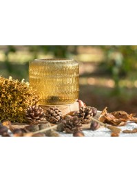 LAMPE DE TABLE AMBRE SUPPORT BOIS AV AMPOULE VINTAGE LED DIA 13.2CM X 14.5CM