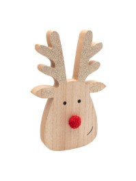 KOPF RENTIER JUSTIN NASE ROT HOLZ PAILLETTE GOLD 13CM X 2CM X 20CM