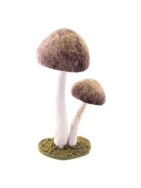 2 TAUPE FAIRY MUSHROOMS W/ GOLD GLITTERS 12CM X 11CM X 25CM
