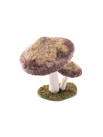 2 PILZE FAIRY SAMT TAUPE PAILLETTEN GOLD 15CM X 14CM X 17CM