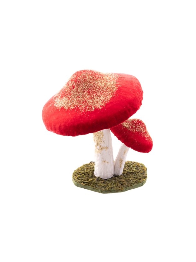 2 PILZE FAIRY SAMT ROT RUBIN PAILLETTEN GOLD 15CM X 14CM X 17CM