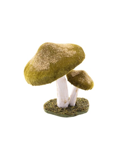 2 PILZE FAIRY SAMT GRÜN PAILLETTEN GOLD 15CM X 14CM X 17CM