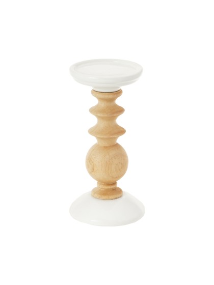 KERZENLEUCHTER HOLZ NATUR KERAMIK WEISS DIA 10CM X 20CM