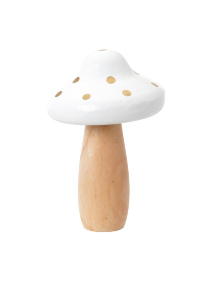 PILZ HOLZ RIESEN BICOLORE NATUR WEISS POIS GOLD DIA 10.5CM X 15.5CM