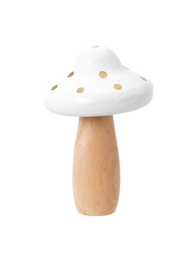 PILZ HOLZ RIESEN BICOLORE NATUR WEISS POIS GOLD DIA 10.5CM X 15.5CM