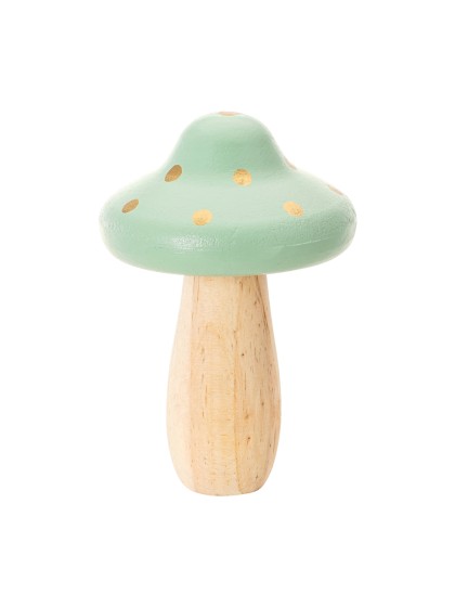 PILZ HOLZ RIESEN BICOLORE NATUR GRÜN POIS GOLD 10.5CM X 15.5CM