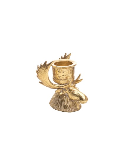 KERZENHALTER KUNSTHARZ HIRSCH GOLD 13.5CM X 14CM X 14CM