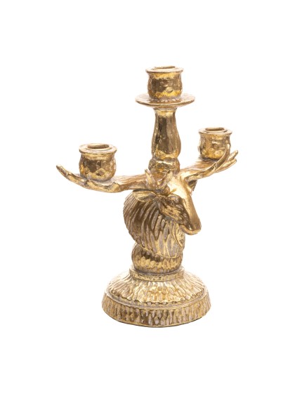 3 KERZEN KUNSTHARZ HIRSCH GOLD 22.5CM X 13CM X 28CM