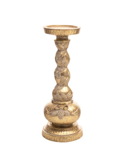 KERZENLEUCHTER KUNSTHARZ GOLD TANNENZAPFEN DIA 12.5CM X 30CM