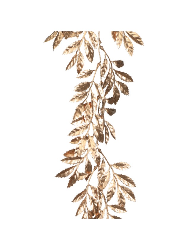 GUIRLANDE FEUILLES DE HOUX DOREES 22CM X 1.5M