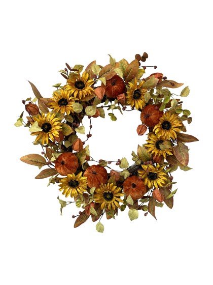 AUTUMN WREATH SUNFLOWERS AND VELVET PUMPKINS DIA 50CM