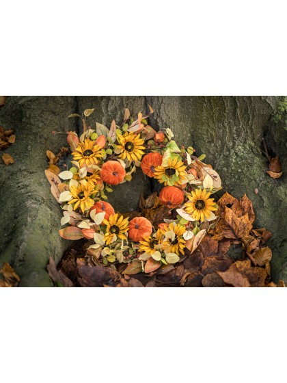 KRONE HERBST SONNENBLUMEN UND KÜRBISSE SAMT DIA 50CM