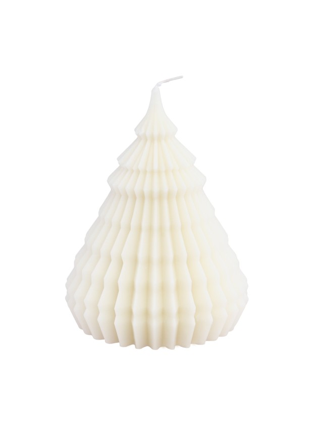 WHITE ORIGAMI XMAS TREE CANDLE DIA 11.4CM X 14.5CM
