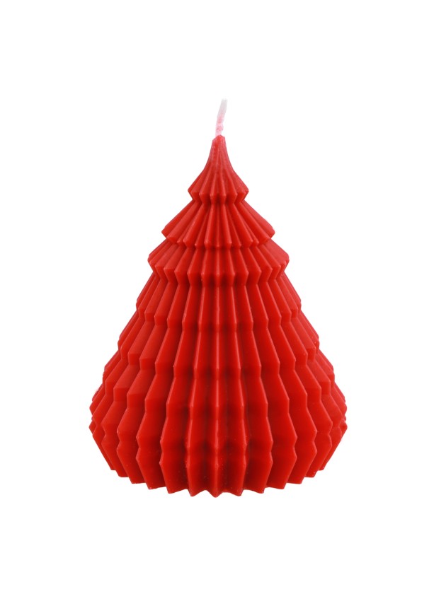 RED ORIGAMI XMAS TREE CANDLE DIA 11.4CM X 14.5CM