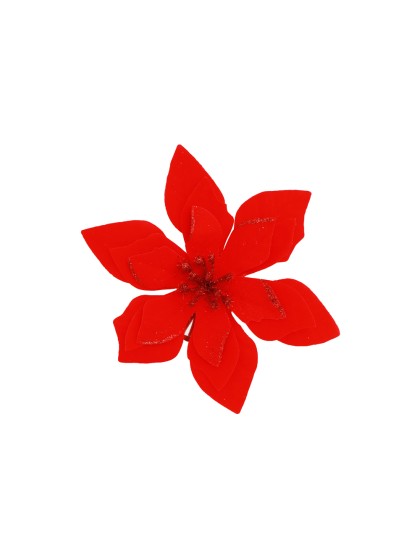 RED GLITTERED POINSETTIA WITH CLIP 12CM X 14CM X 4CM