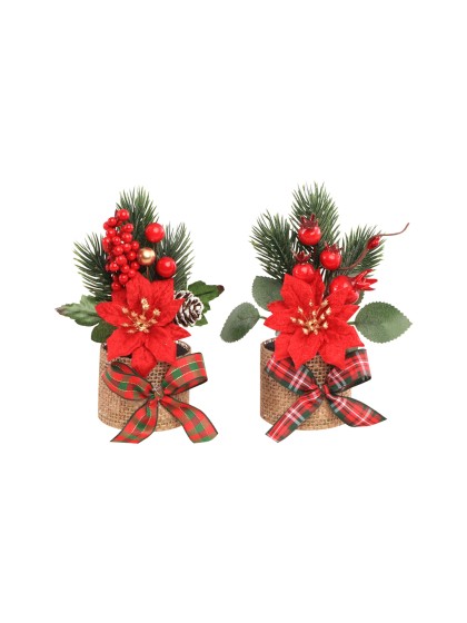 MINI BLUMENSTRAUSS DEKOÄSTES WEIHNACHTSSTERN ROT 2 SORT. DIA 5.5CM X 13.5CM