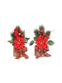 MINI BOUQUET BRANCHAGES POINSETTIA ROUGE 2 ASS DIA 5.5CM X 13.5CM