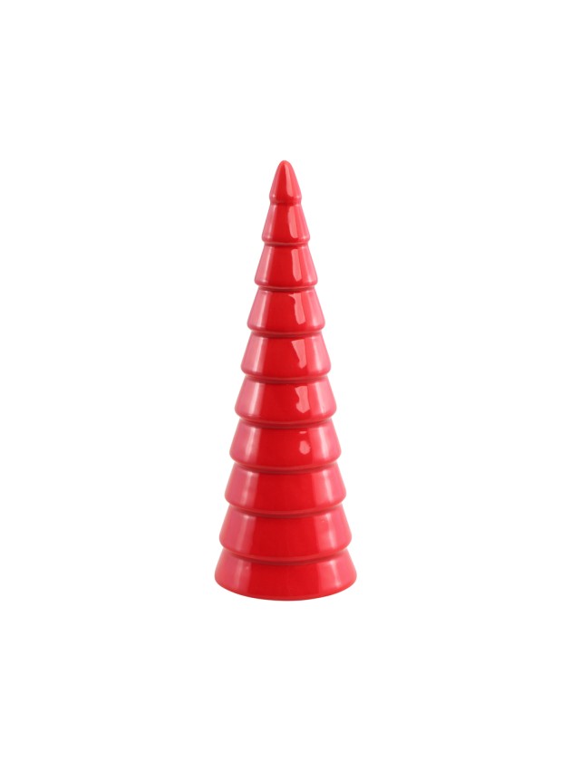 RED CERAMIC CONE SHAPE XMAS TREE DIA 7CM X 20.6CM