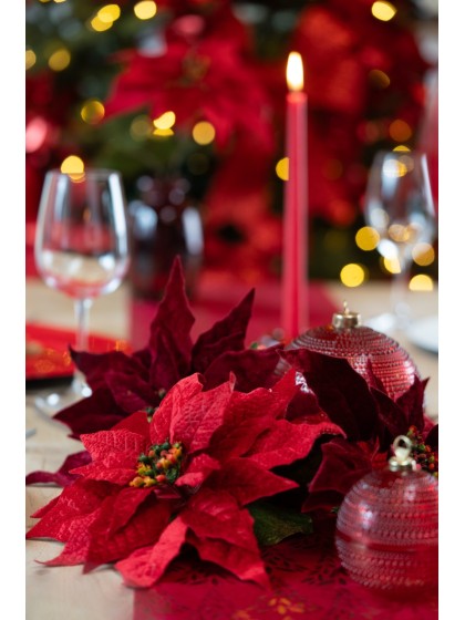 RED/BURGUNDY VELVET POINSETTIA STEM 2 ASS DIA 24CM X 53CM