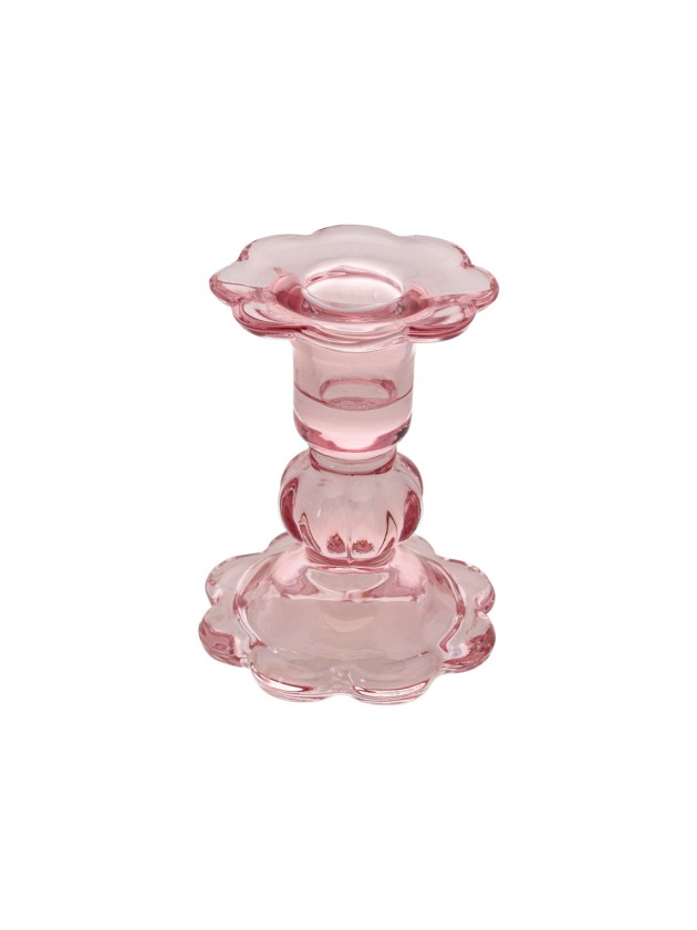 BOUGEOIR FLAMBEAU VERRE FLEUR ROSE WATER DIA 8CM X 10CM