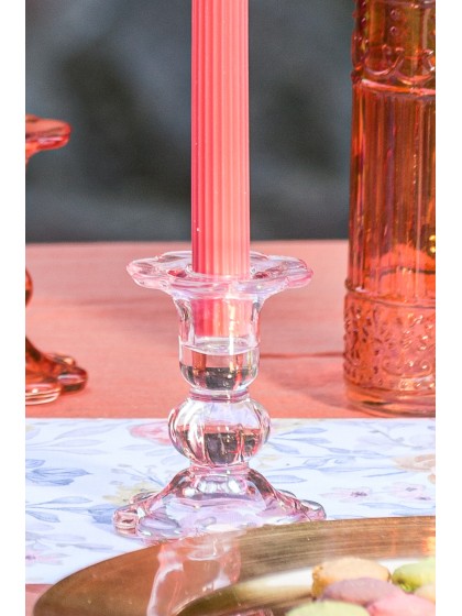 WATER PINK GLASS TAPER CANDLE HOLDER FLOWER SHAPE DIA 8CM X 10CM