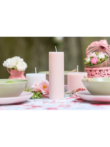 SÄULENKERZE GERIEFELT ROSA WATER DIA 5CM X 15CM