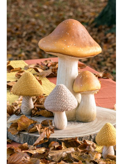 CHAMPIGNON TRICOT BEIGE SUR PIED BOIS DIA 9.5CM X 14CM
