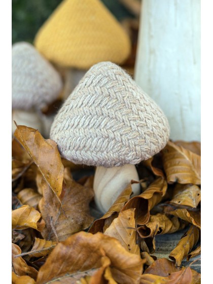 PILZ TRICOT BEIGE AUF HOLZFUSS DIA 9.5CM X 14CM