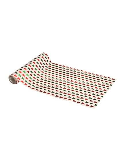 TISCHLÄUFER STOFF EFFEKT NATUR TANNEN METALL ROT UND GRÜN 28CM X 3M